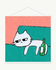 After Hours Cat art print with included white cylindrical hanging rods