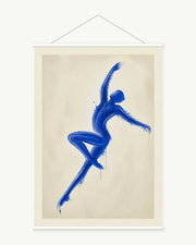 Azure Acrobat art print with included white cylindrical hanging rods