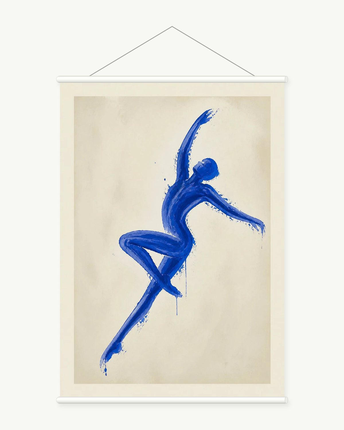 Azure Acrobat art print with included white cylindrical hanging rods