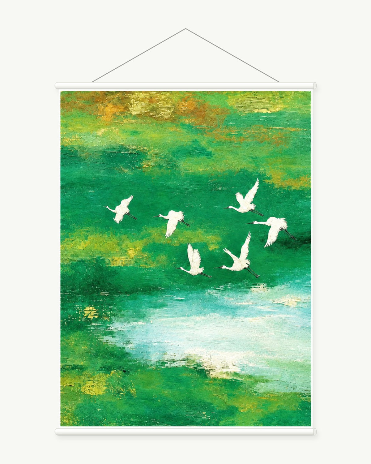 Birds Over Green Water
