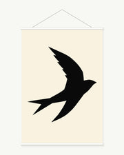 Blackwing Silhouette art print with included white cylindrical hanging rods
