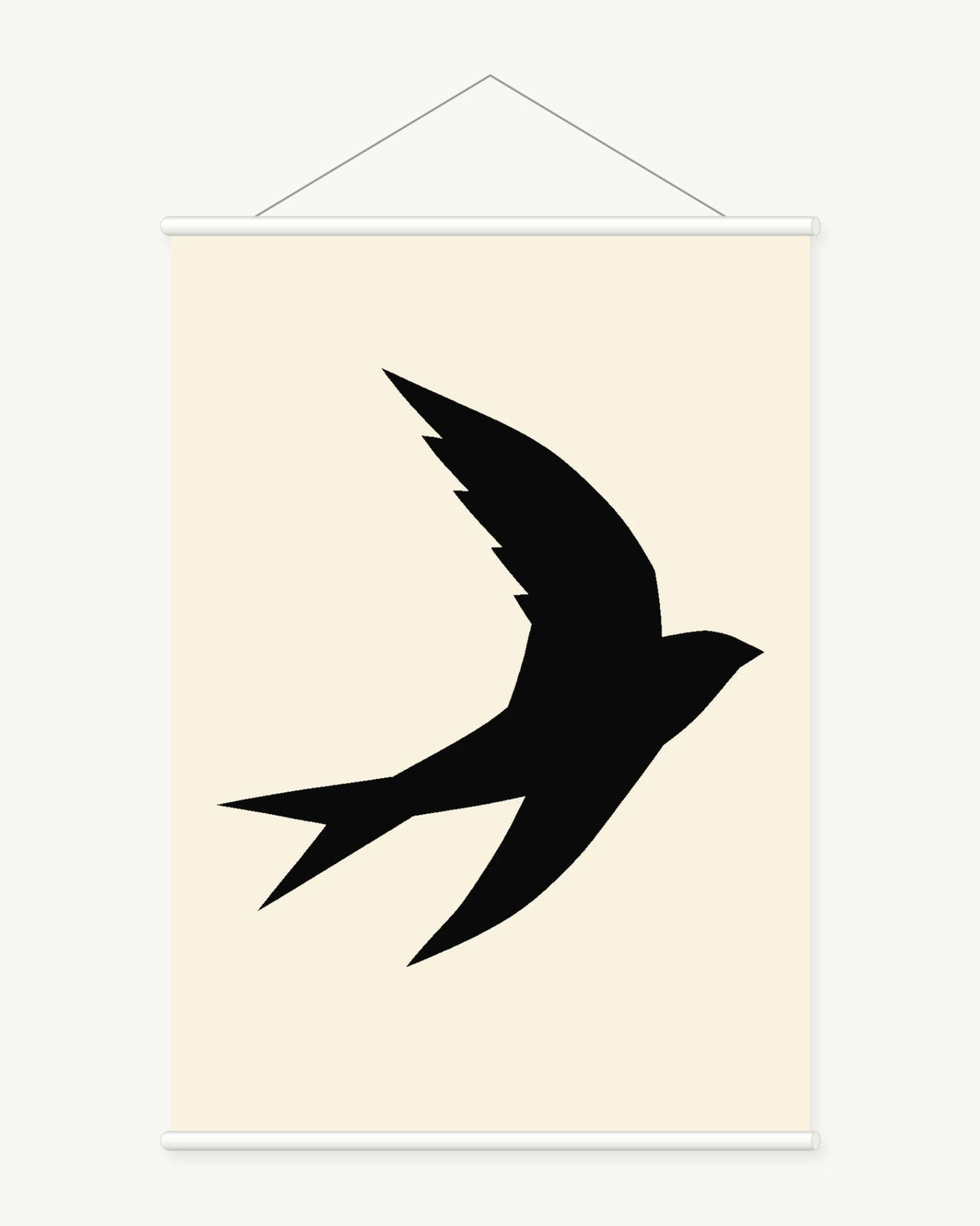 Blackwing Silhouette art print with included white cylindrical hanging rods