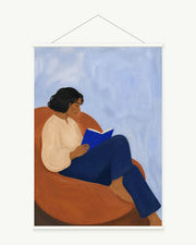 Blue Book Afternoon art print with included white cylindrical hanging rods