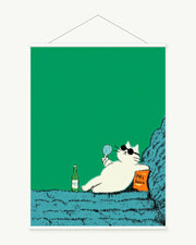 Blue Hour Picnic art print with included white cylindrical hanging rods