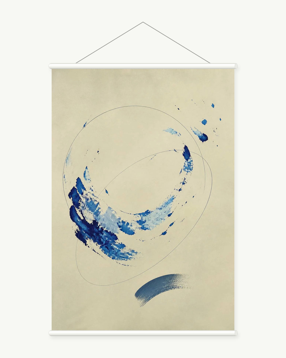 Blue Planet Study art print with included white cylindrical hanging rods