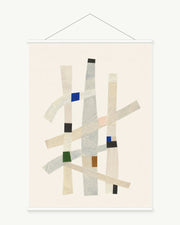 Broken Rhythm art print with included white cylindrical hanging rods