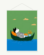 Canal Daydream art print with included white cylindrical hanging rods