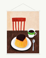 Caramel Pudding art print with included white cylindrical hanging rods