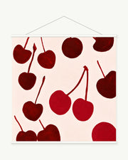 Cherry Pattern in Burgundy art print with included white cylindrical hanging rods
