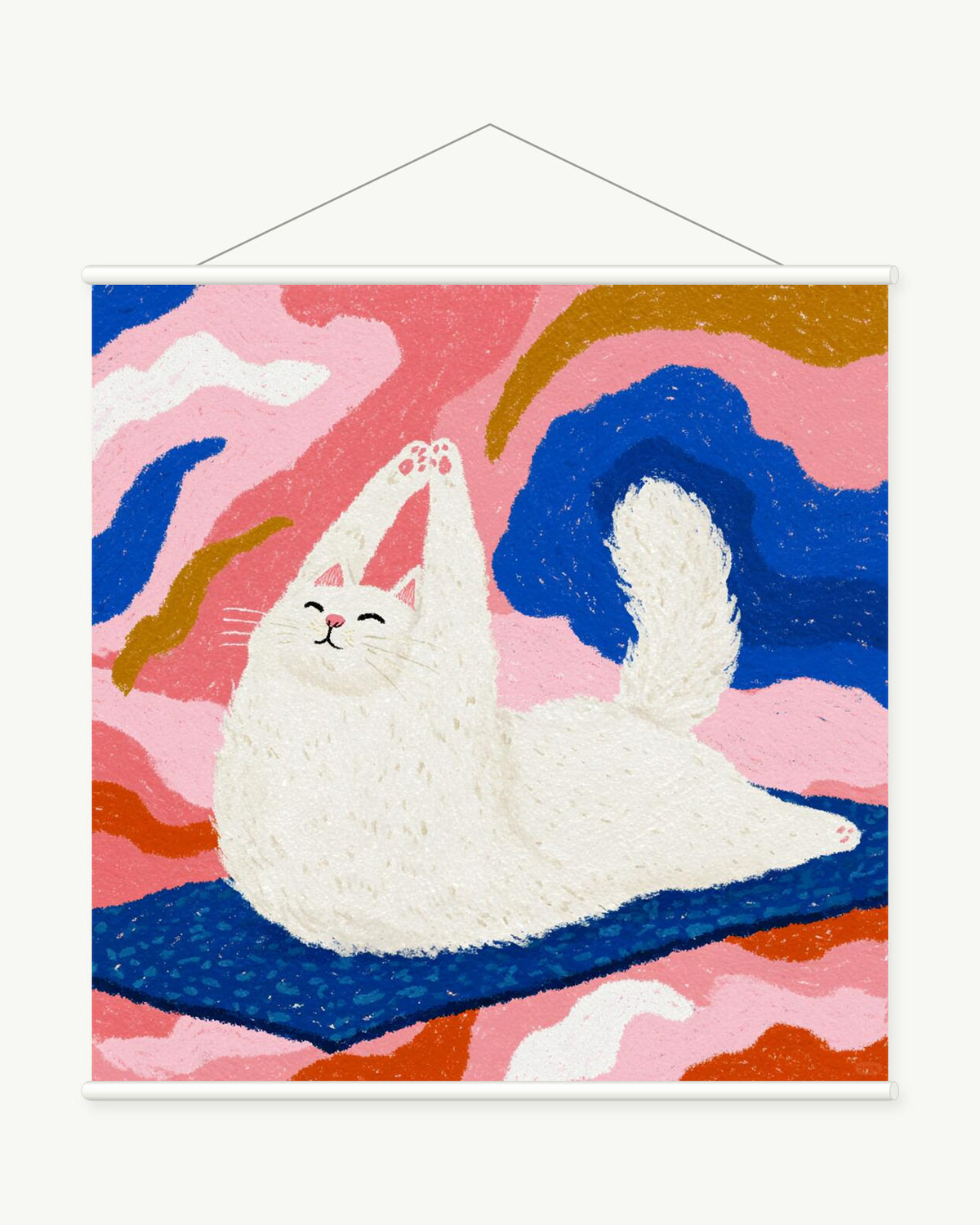 Cloud Stretch art print with included white cylindrical hanging rods