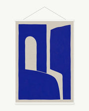 Cobalt Passage art print with included white cylindrical hanging rods