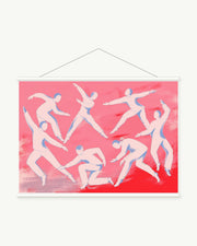 Coral Procession art print with included white cylindrical hanging rods