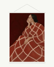 Crimson Grid Muse art print with included white cylindrical hanging rods