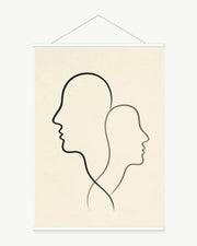 Double Profile art print with included white cylindrical hanging rods