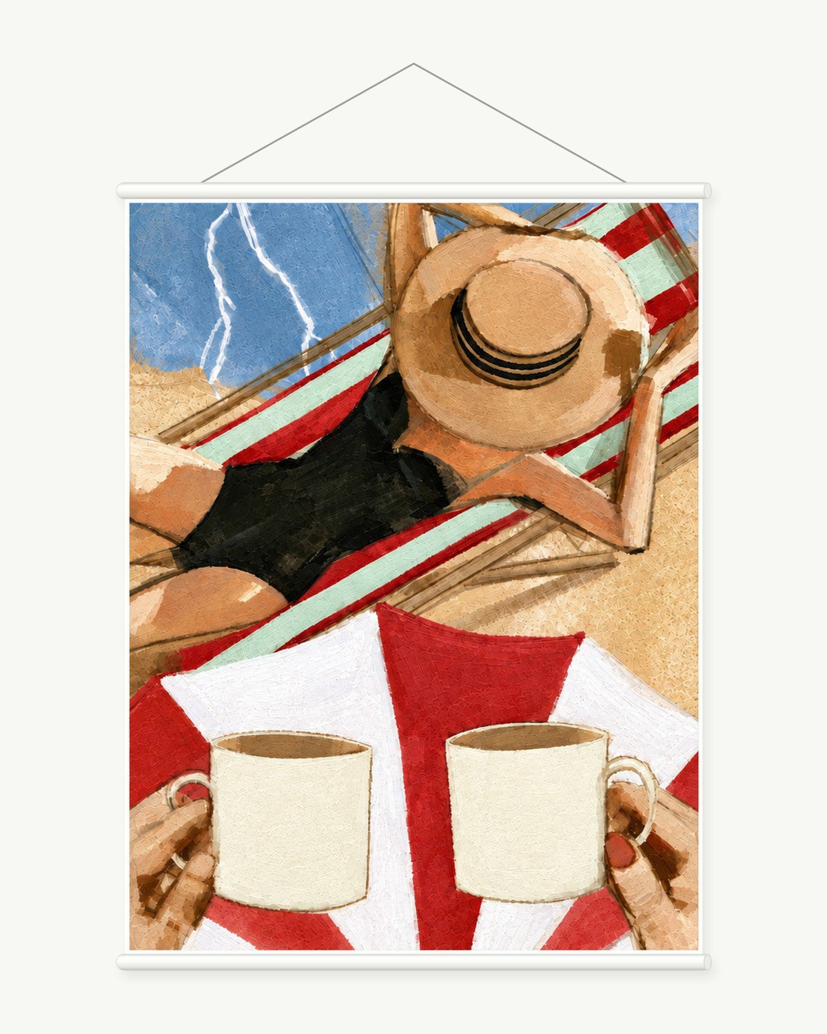 Easy Summer Afternoon art print with included white cylindrical hanging rods