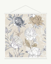 Faded Botanical Notes art print with included white cylindrical hanging rods