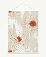 Fine Line Blooms art print with included white cylindrical hanging rods