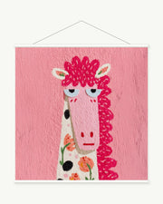 Floral Fringe Horse art print with included white cylindrical hanging rods
