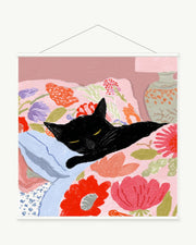 Floral Nap art print with included white cylindrical hanging rods