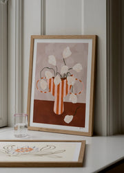 White Flowers in Striped Vase - gallery
