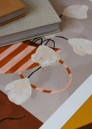White Flowers in Striped Vase - gallery