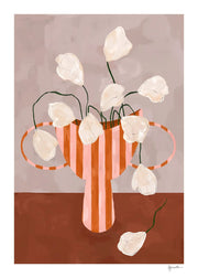 White Flowers in Striped Vase - clean artwork preview