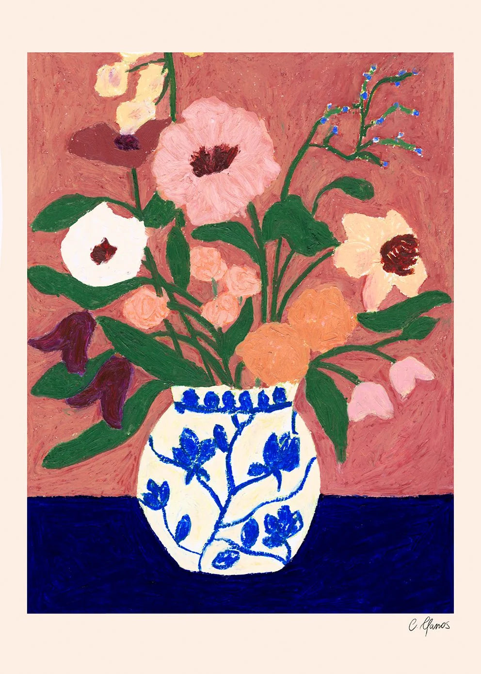 Flowers on Blue Table - clean artwork preview