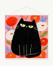 Garden Guardian art print with included white cylindrical hanging rods