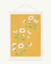 Golden Wildflower Chorus art print with included white cylindrical hanging rods