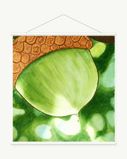 Green Abundance art print with included white cylindrical hanging rods