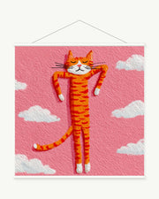High Spirits Tabby art print with included white cylindrical hanging rods