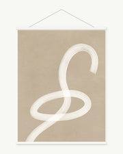 Ivory Ribbon art print with included white cylindrical hanging rods
