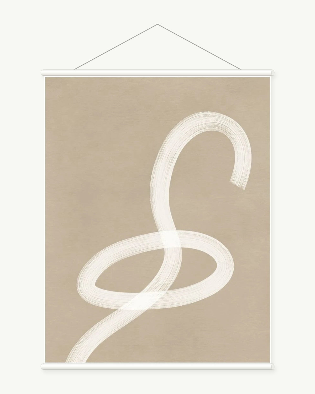 Ivory Ribbon art print with included white cylindrical hanging rods