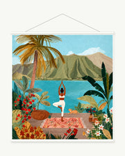 Lakeside Balance art print with included white cylindrical hanging rods