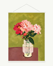 Late Spring Bouquet art print with included white cylindrical hanging rods