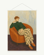Leopard Lounge art print with included white cylindrical hanging rods