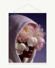 Lilac Flower Veil art print with included white cylindrical hanging rods