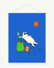 Market Day Out art print with included white cylindrical hanging rods