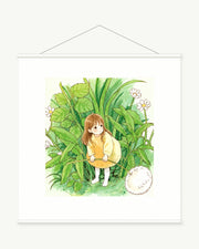 Meadow Sketchbook art print with included white cylindrical hanging rods