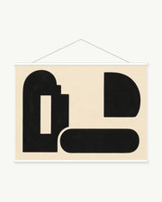 Midnight Blocks art print with included white cylindrical hanging rods