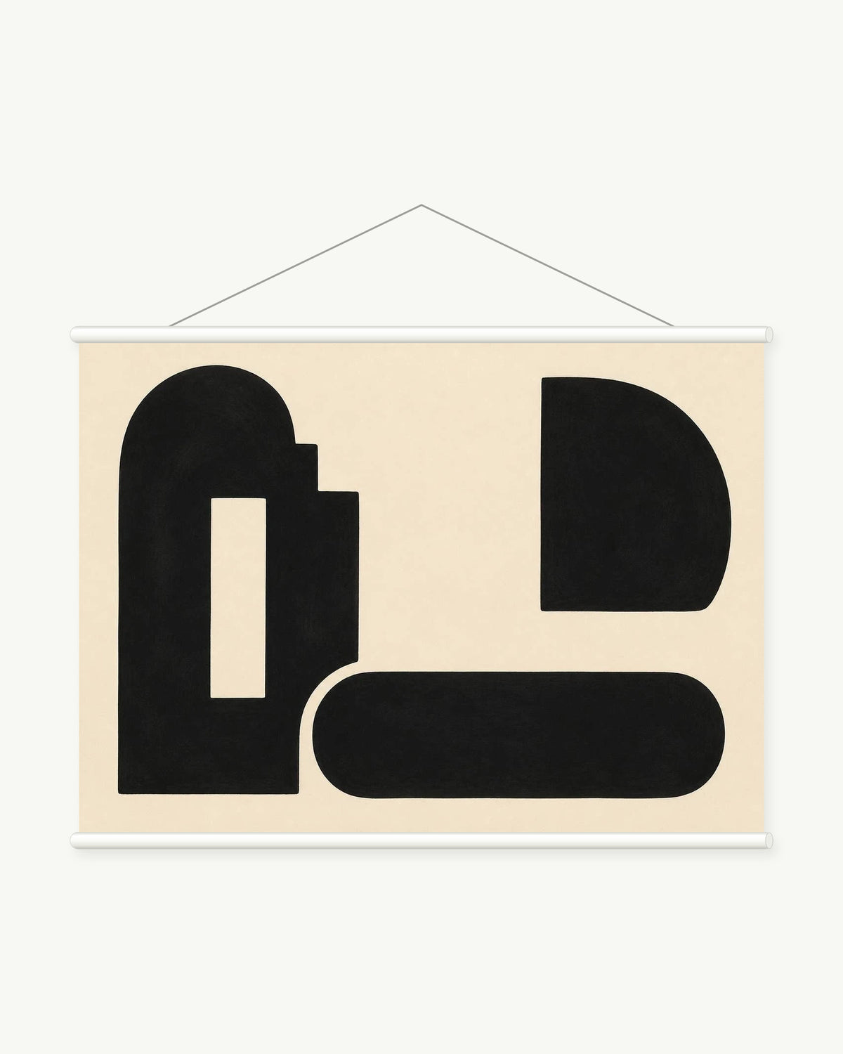 Midnight Blocks art print with included white cylindrical hanging rods