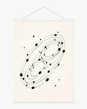 Orbiting Notes art print with included white cylindrical hanging rods