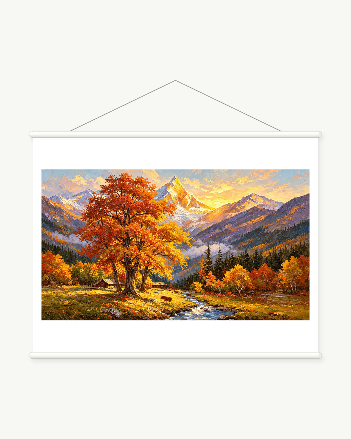 Autumn Tree Beneath Golden Peaks
