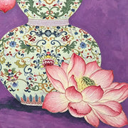 Close detail of the printed image in Patterned Gourd with Peaches.
