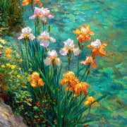 Close detail of the printed image in Amber Irises by Clear Water.