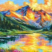 Close detail of the printed image in Burnished Peaks and Flowered Shore.
