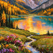 Close detail of the printed image in Autumn Lake and Winding Brook.