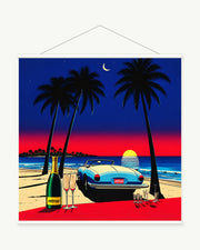 Palm Coast After Dark art print with included white cylindrical hanging rods