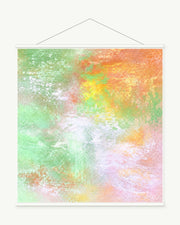 Pastel Meadow art print with included white cylindrical hanging rods