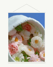 Petal Hideaway art print with included white cylindrical hanging rods